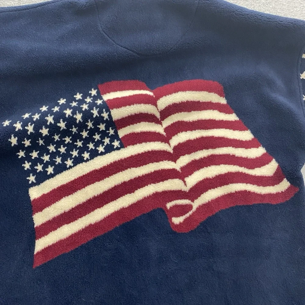 VTG Bear Ridge Outfitters USA Fleece Jacket Adult L USA Made Stars Big Flag 90s - Picture 7 of 10